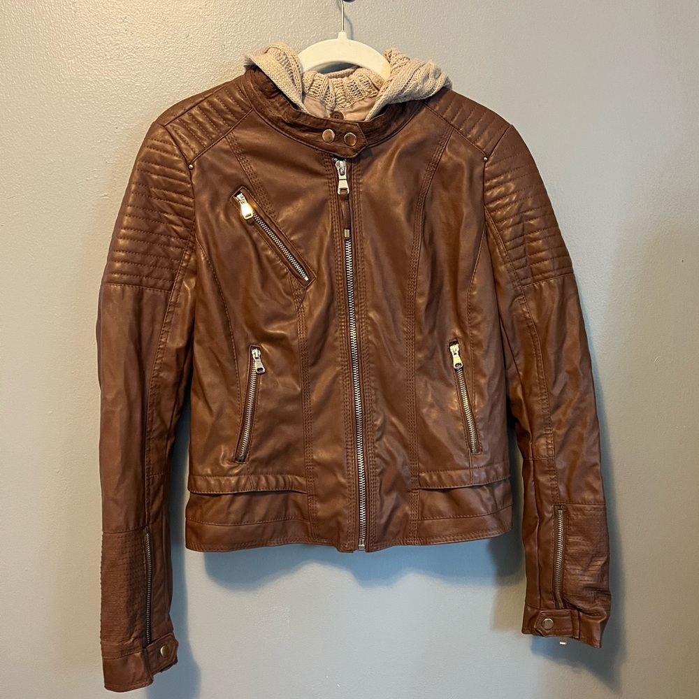 Ci Sono by Cavalini faux leather Carmel colored brown jacket size large